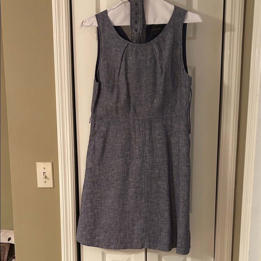 Tahari Linen Textured Dress in Blue/Gray